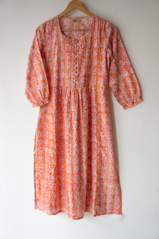 Block Printed Pin Tuck Yoke Kurta