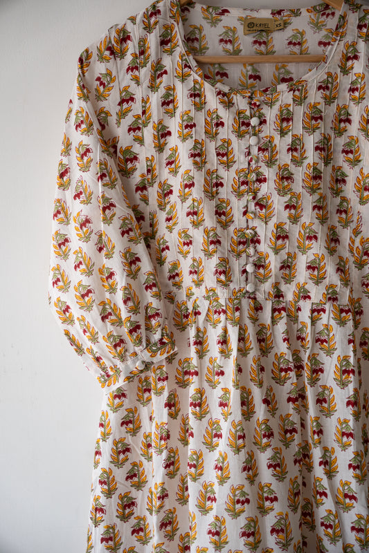 Block Printed Pin Tuck Yoke Kurta