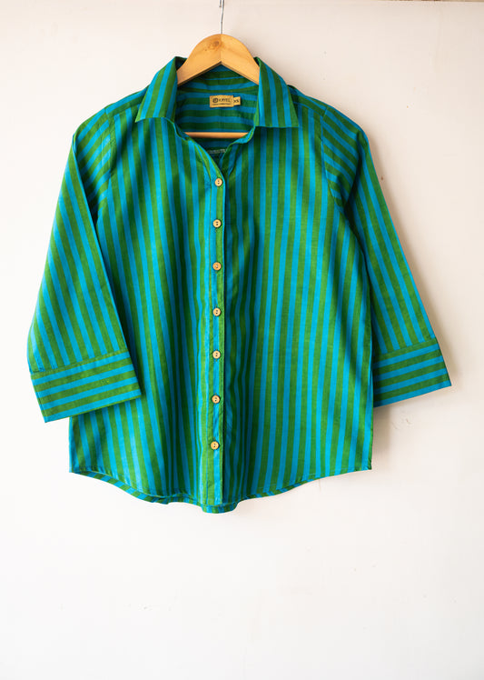 Block printed striped cotton shirts