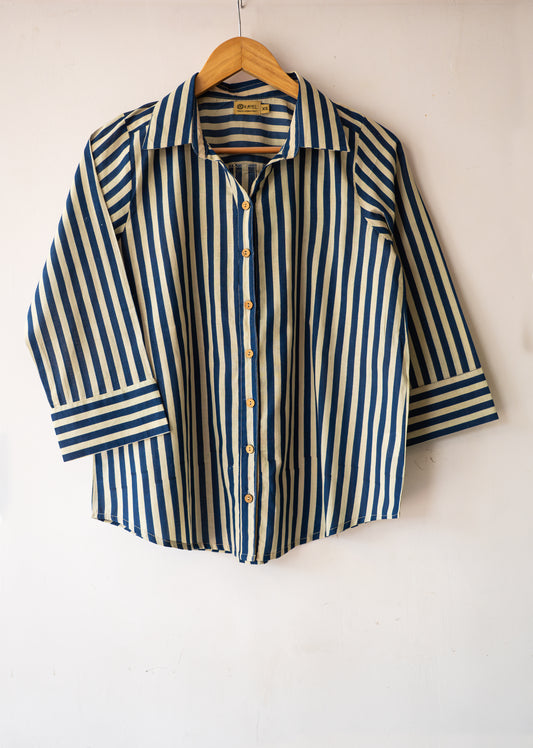 Block printed striped cotton shirts