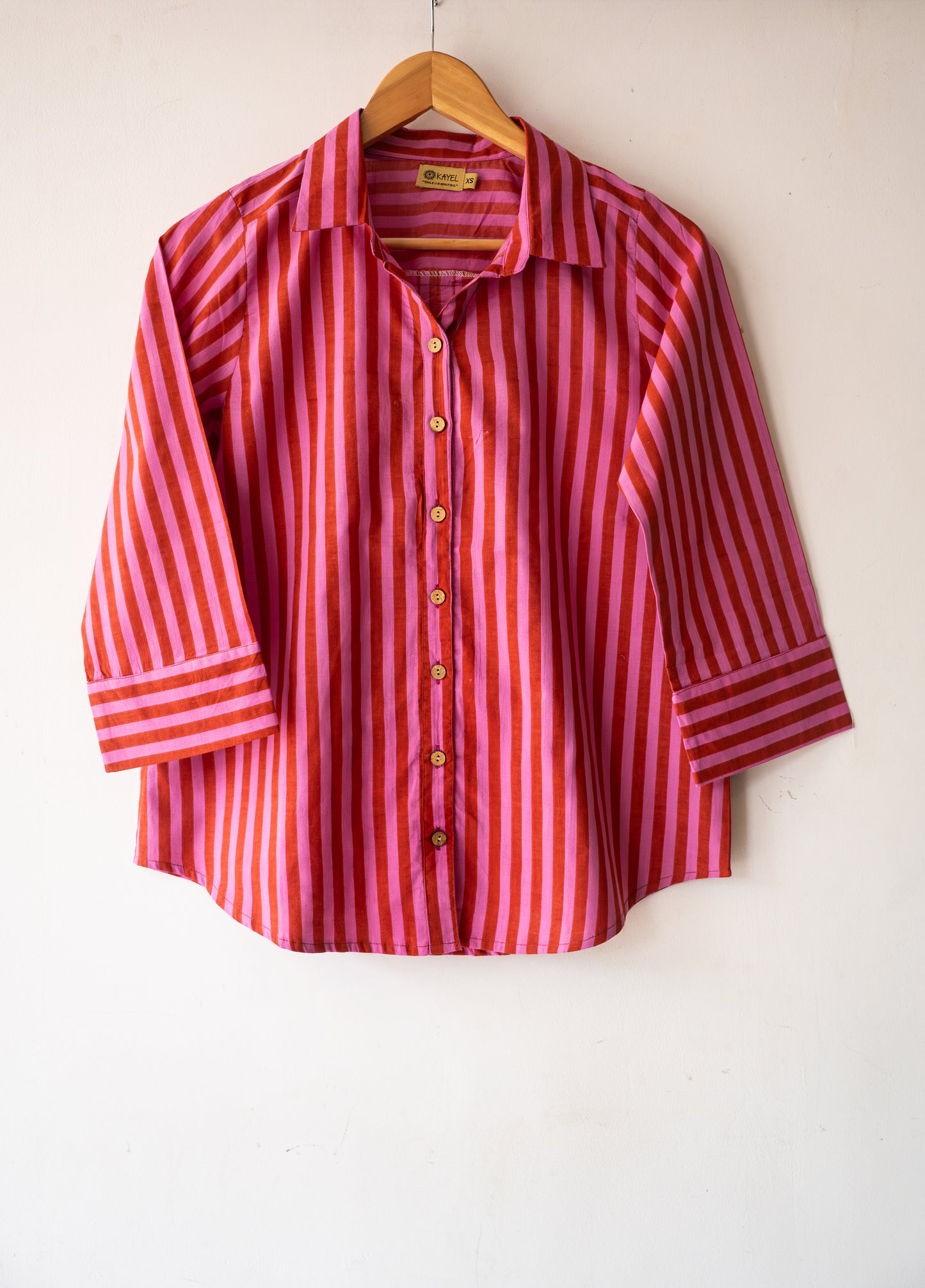 Block printed striped cotton shirts
