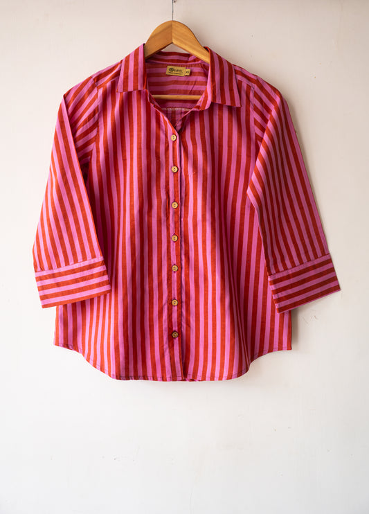 Block printed striped cotton shirts