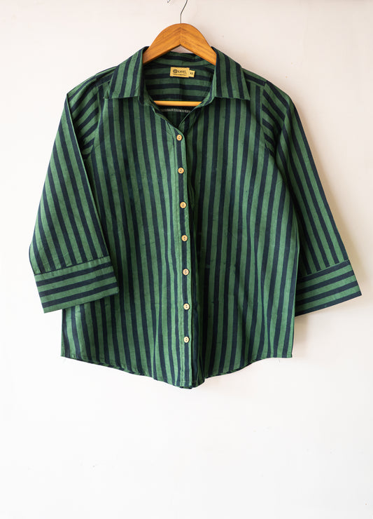Block printed striped cotton shirts