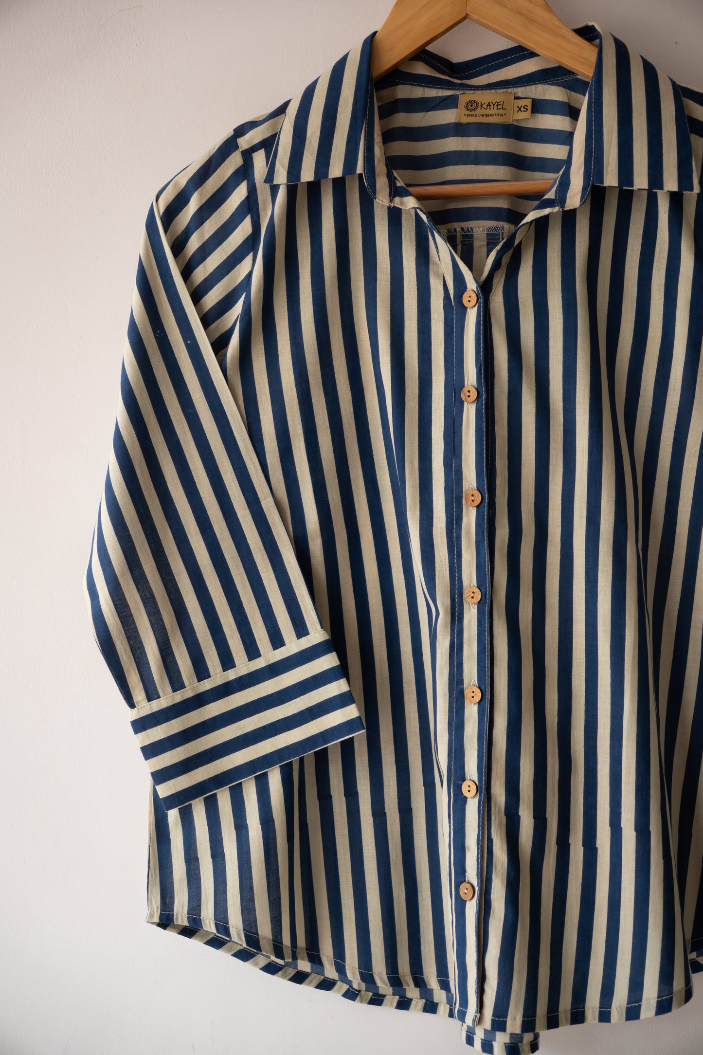 Block printed striped cotton shirts