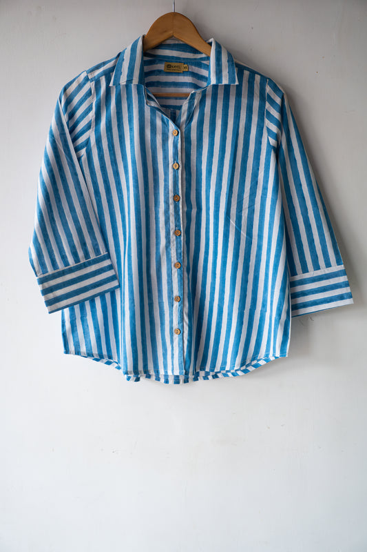 Block printed striped cotton shirts