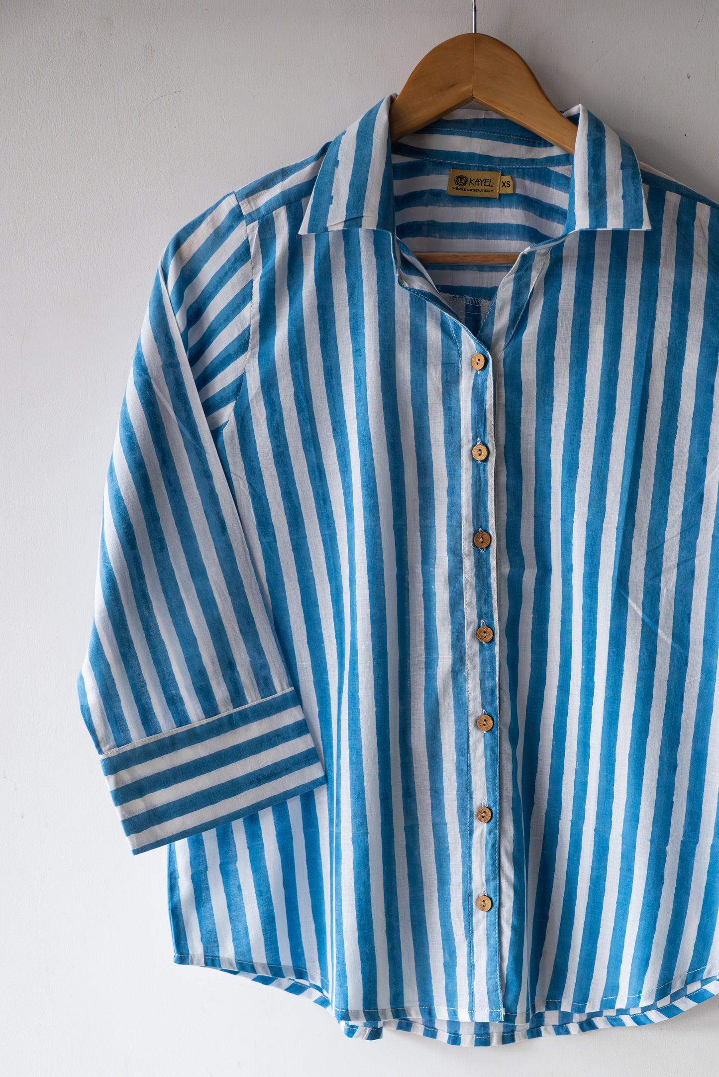 Block printed striped cotton shirts