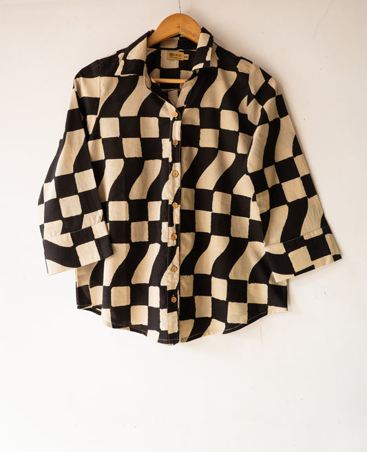 Block printed striped cotton shirts