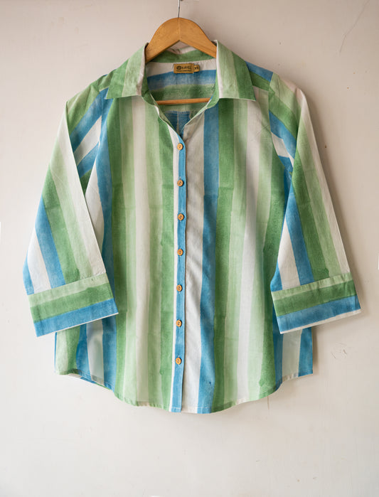 Block printed striped cotton shirts
