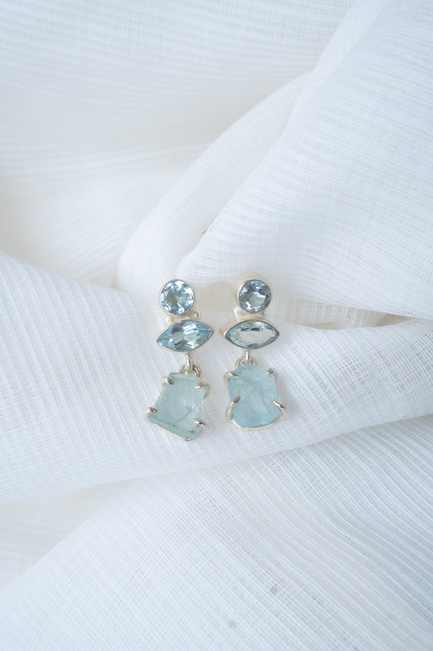 Pure Silver + Rough Stone Drop Earring