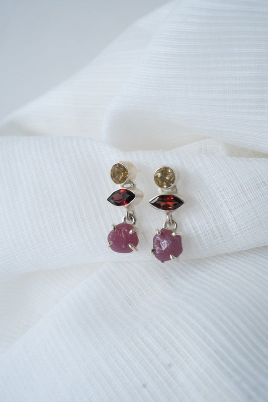 Pure Silver + Rough Stone Drop Earring