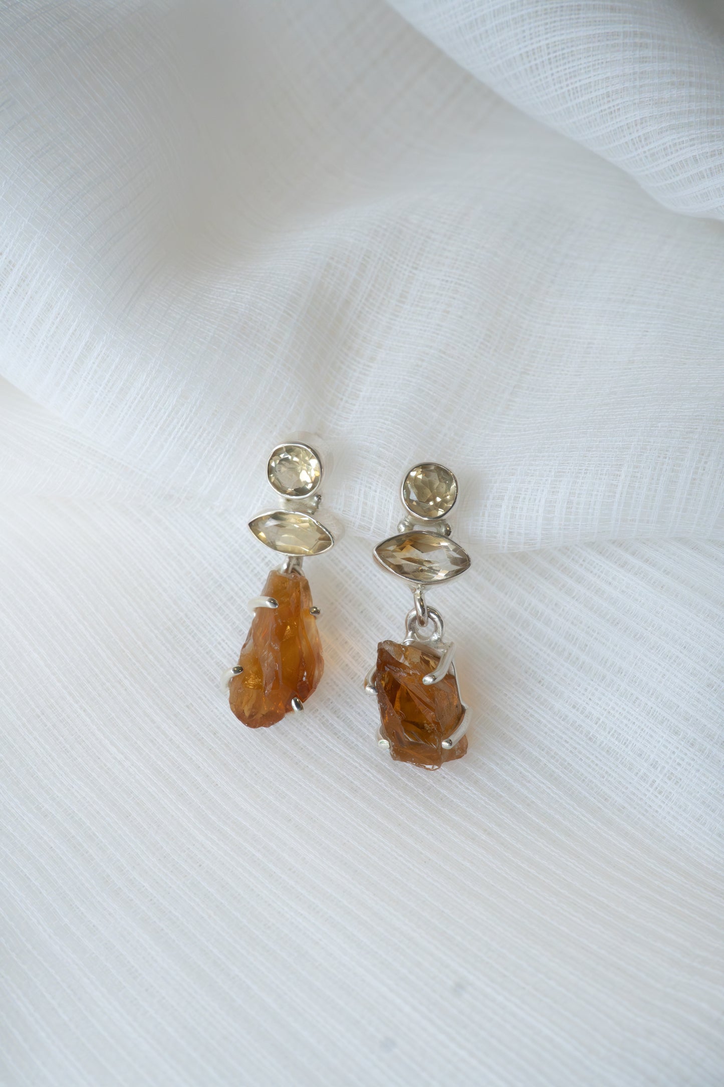 Pure Silver + Rough Stone Drop Earring