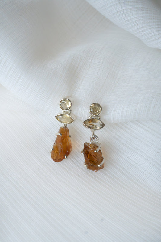 Pure Silver + Rough Stone Drop Earring