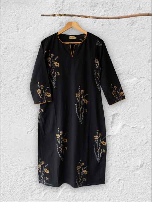 Cotton straight Kurta + Contrast neckline