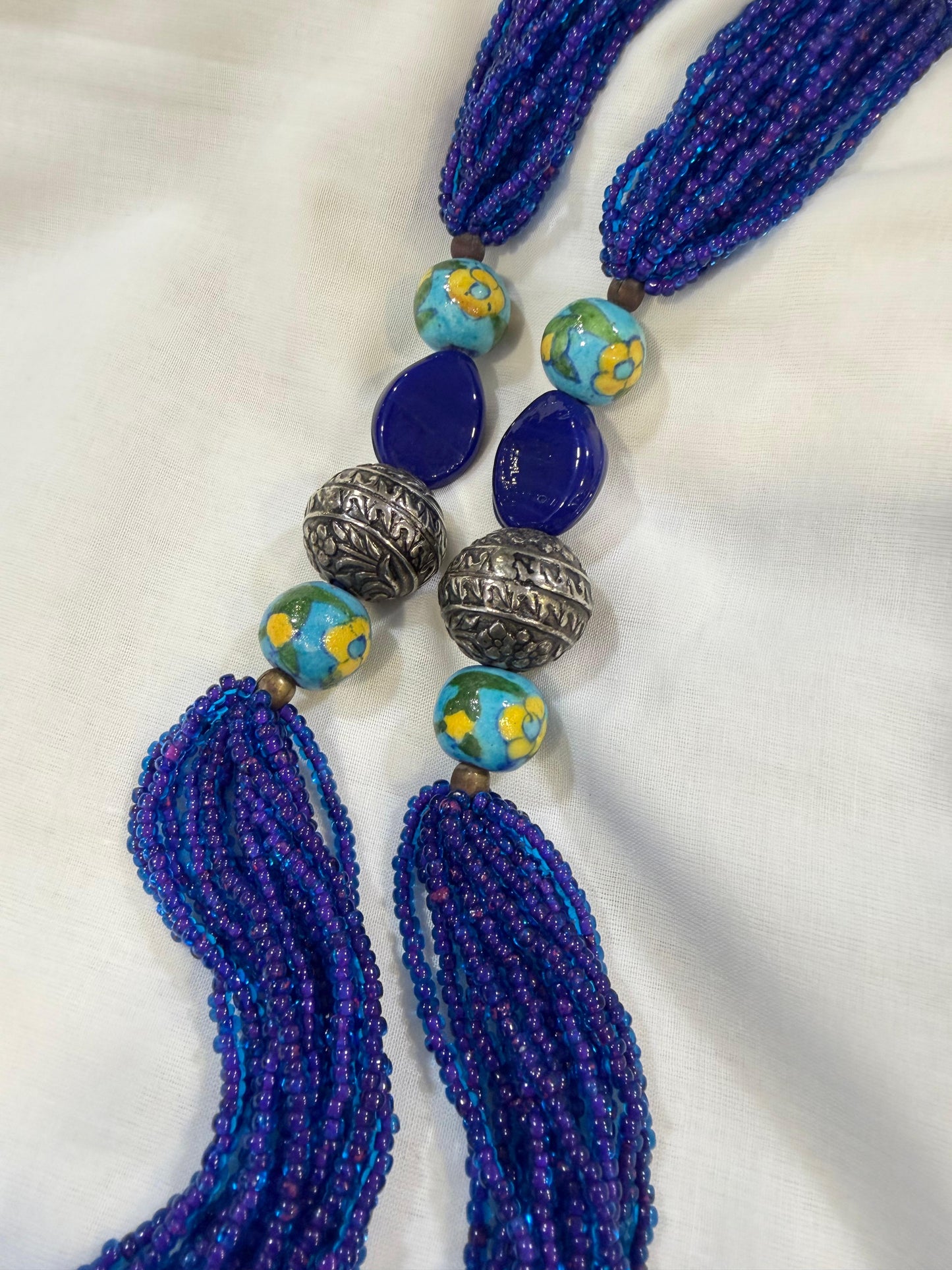 Handcrafted Multi-Strand Necklace with Ceramic and German Silver Accents