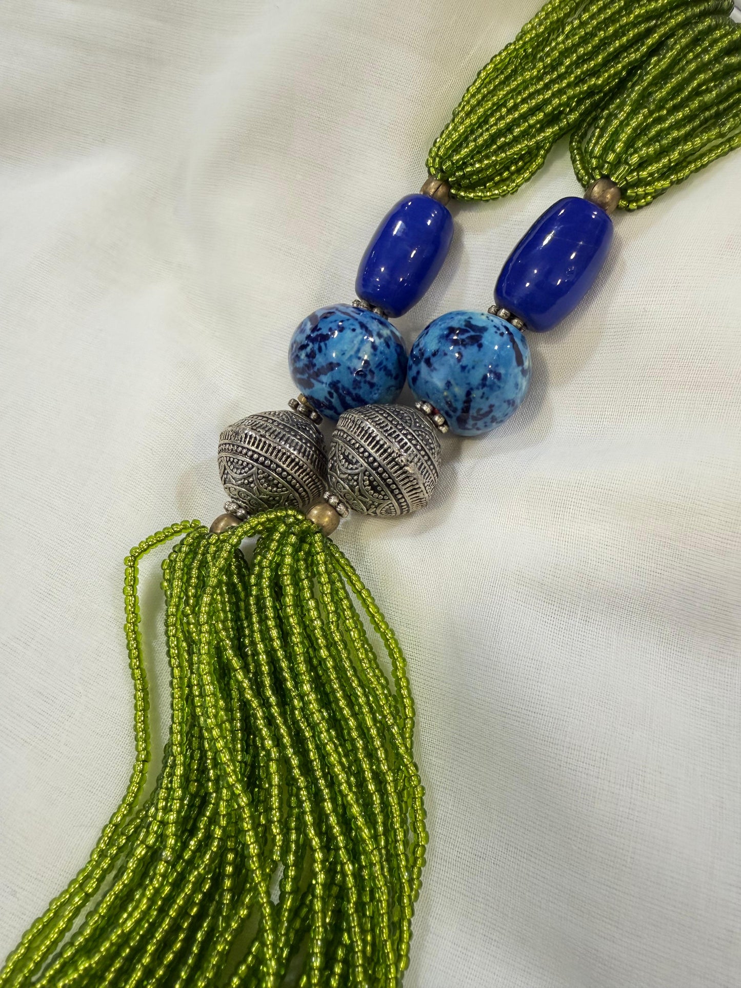 Handcrafted Multi-Strand Necklace with Ceramic and German Silver Accents