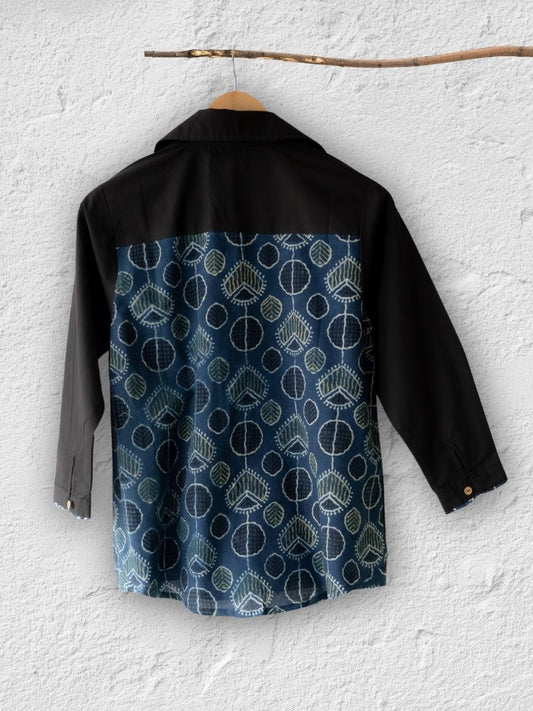 Cotton Shirt with Ajrakh Back Panel & Accents