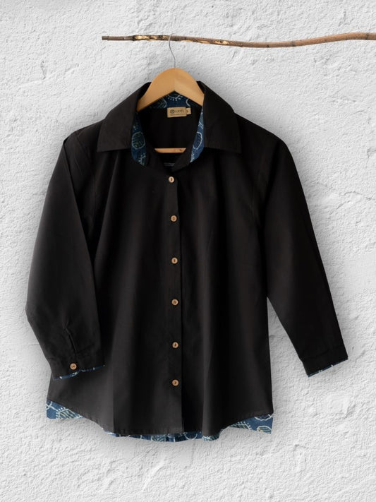 Cotton Shirt with Ajrakh Back Panel & Accents