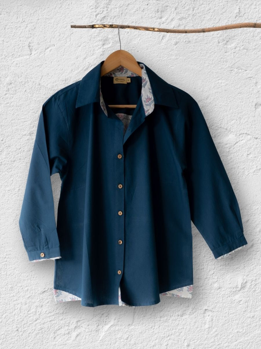 Cotton Shirt with Ajrakh Back Panel & Accents