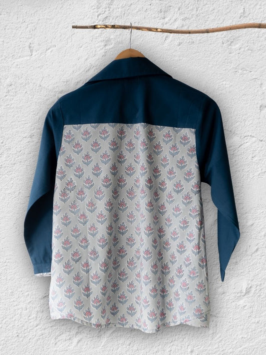Cotton Shirt with Ajrakh Back Panel & Accents