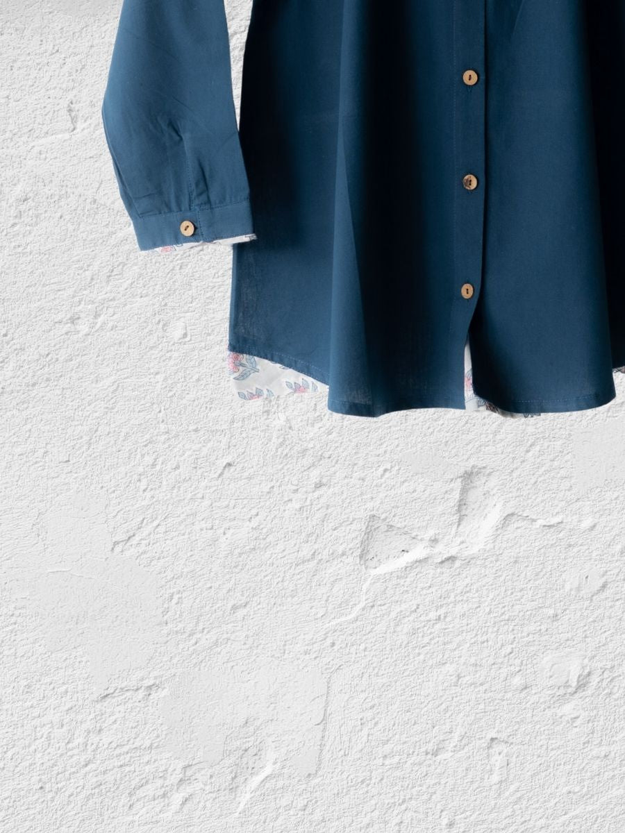 Cotton Shirt with Ajrakh Back Panel & Accents