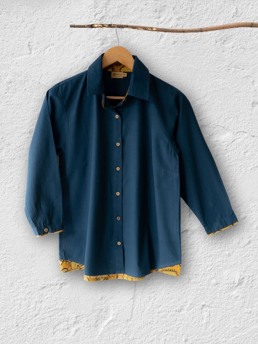 Cotton Shirt with Ajrakh Back Panel & Accents