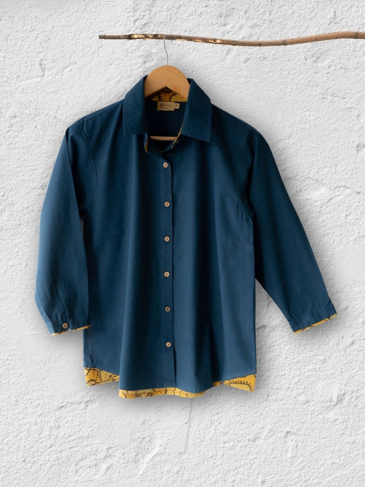 Cotton Shirt with Ajrakh Back Panel & Accents