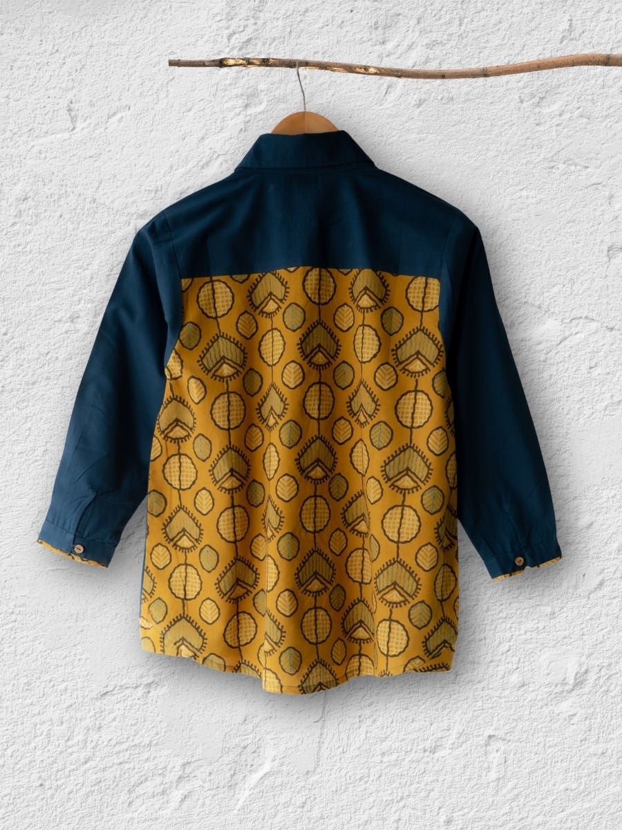 Cotton Shirt with Ajrakh Back Panel & Accents