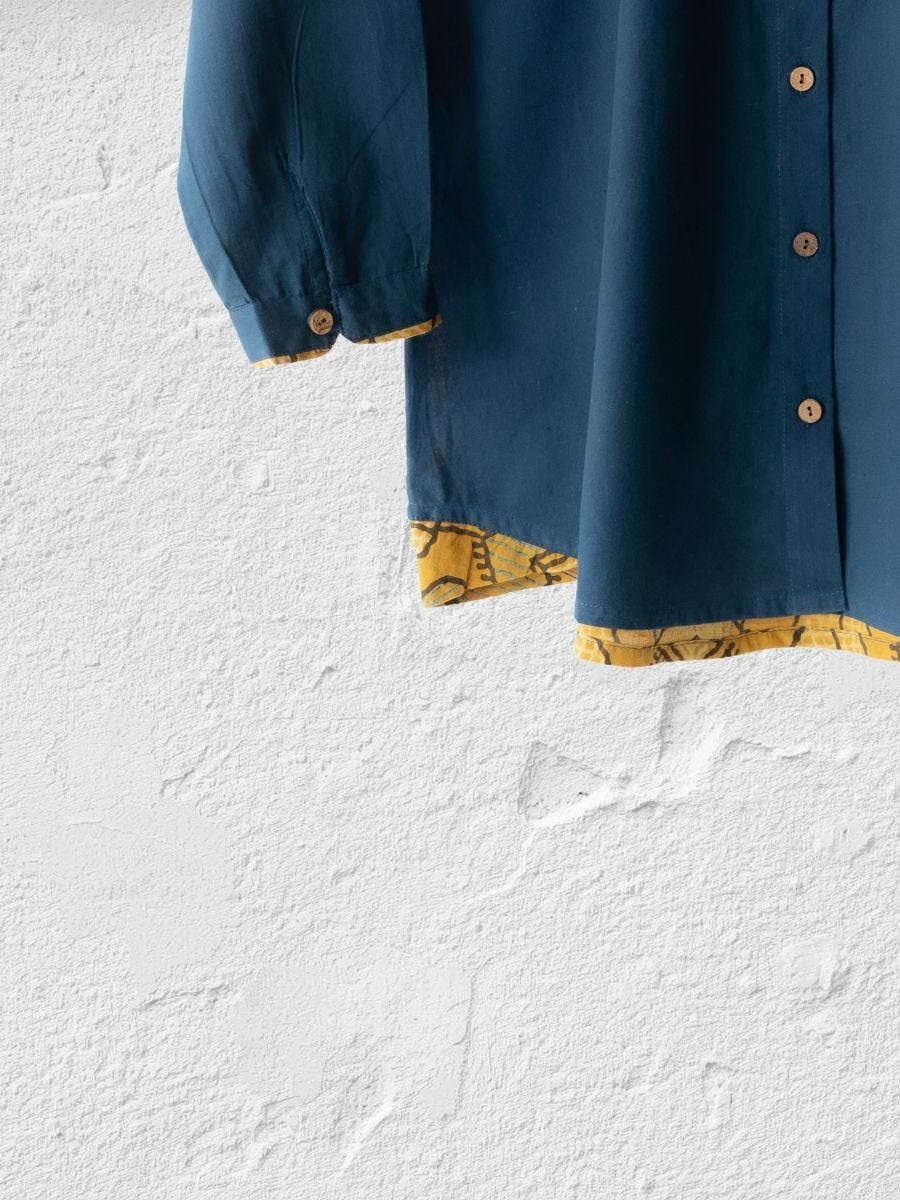 Cotton Shirt with Ajrakh Back Panel & Accents