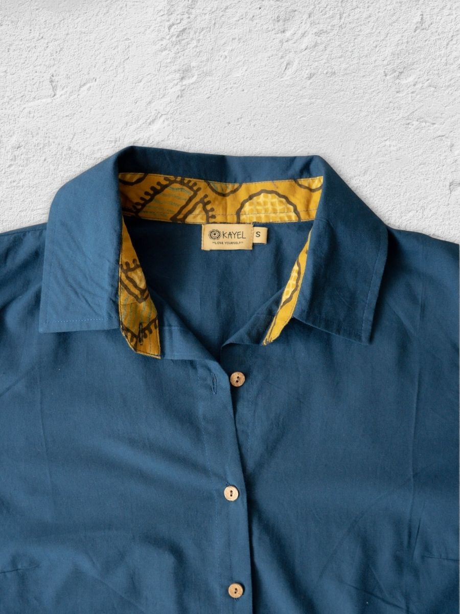 Cotton Shirt with Ajrakh Back Panel & Accents