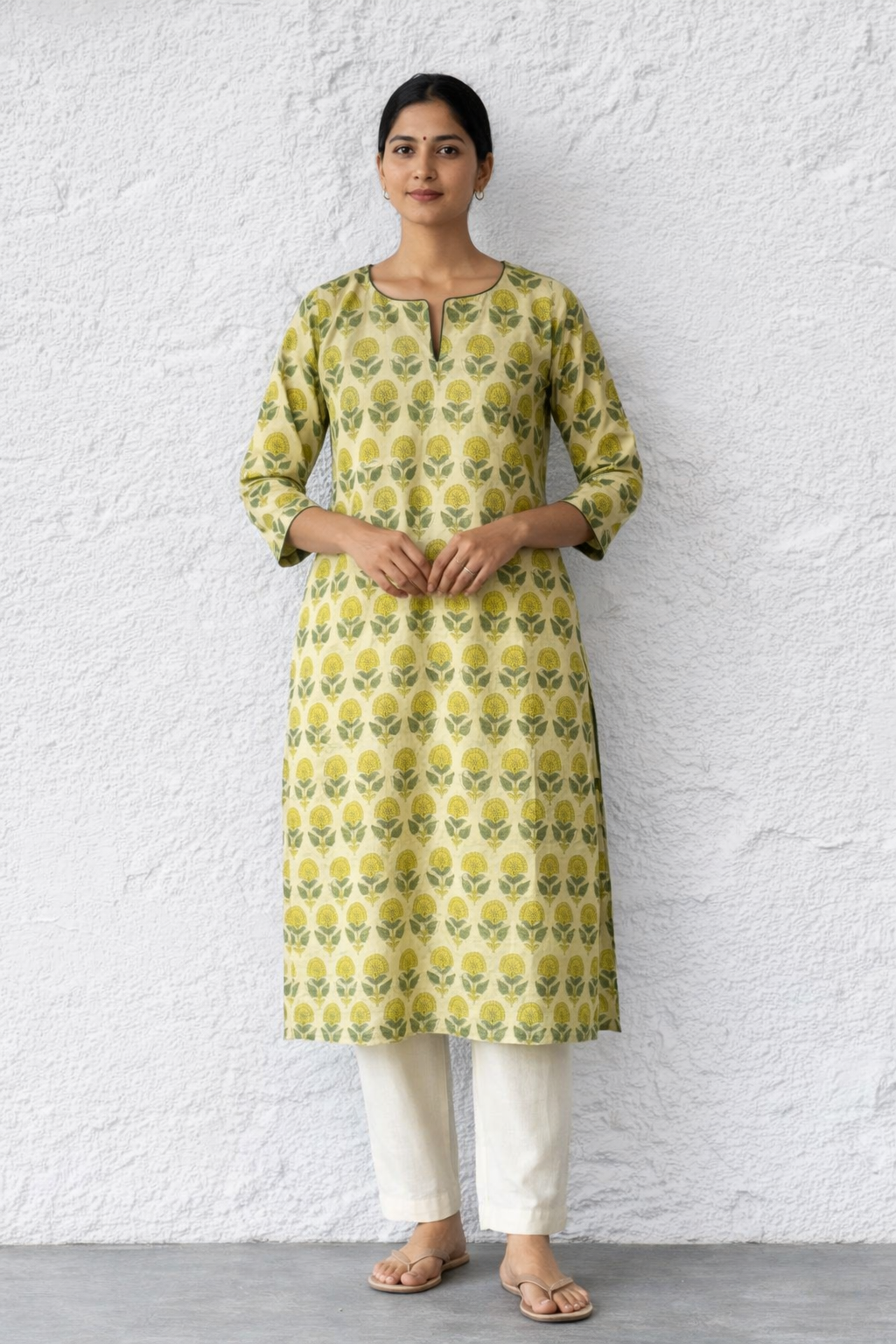 Cotton straight Kurta + Contrast neckline