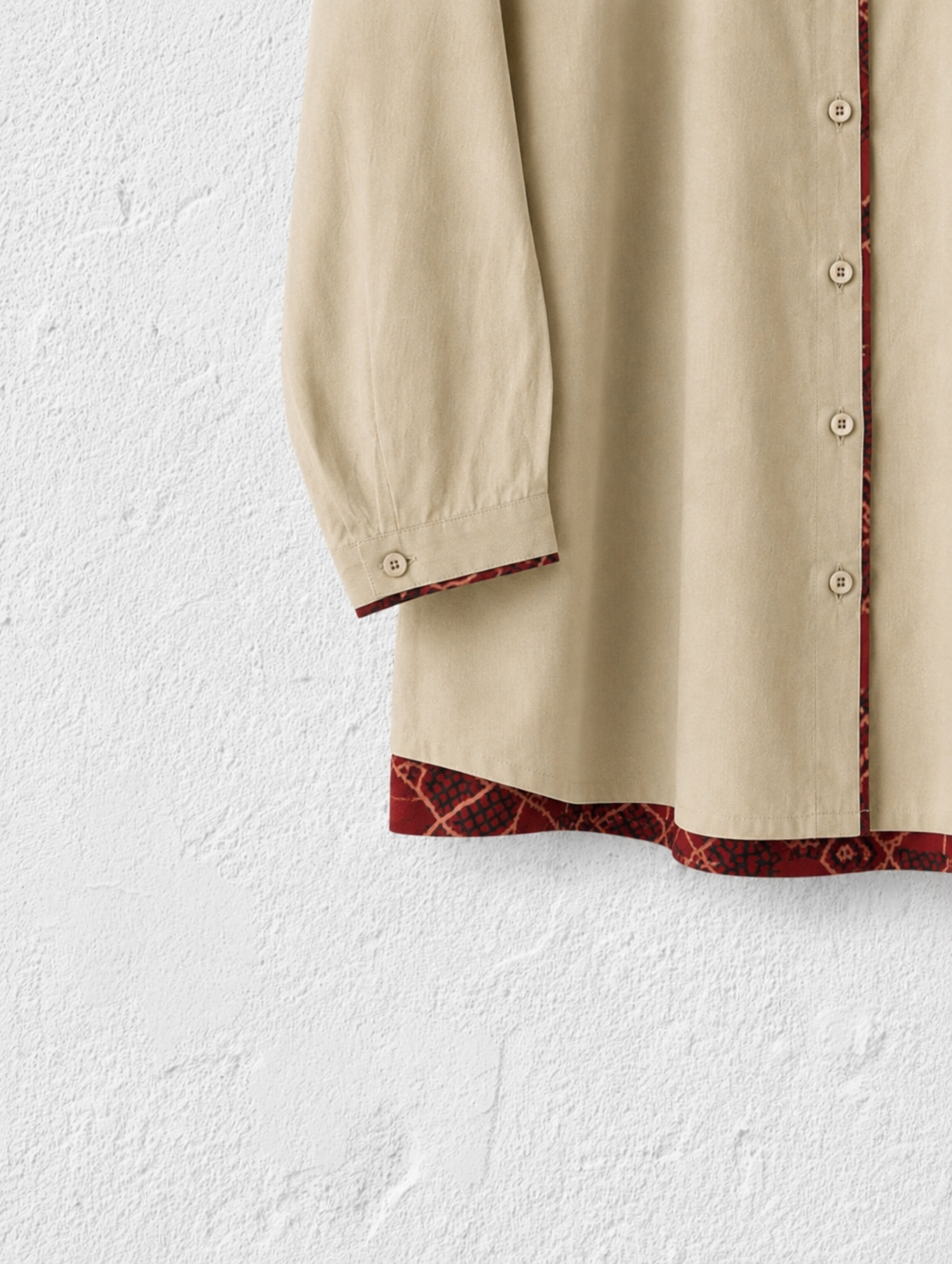 Cotton Shirt with Ajrakh Back Panel & Accents - Beige