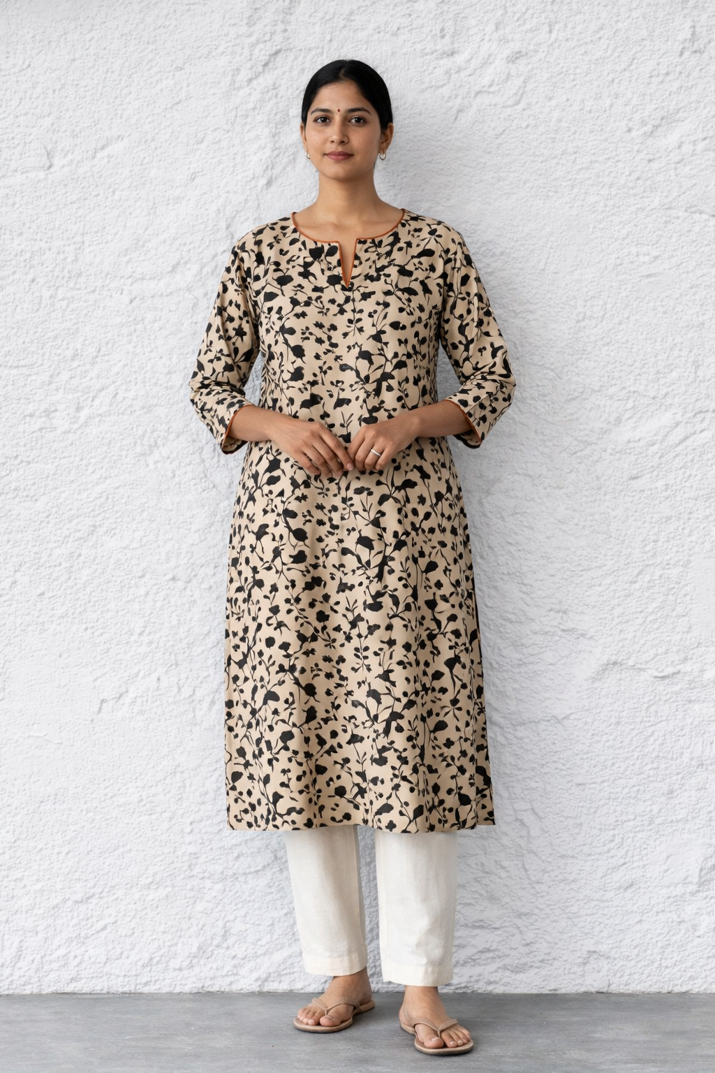 Cotton straight Kurta + Contrast neckline