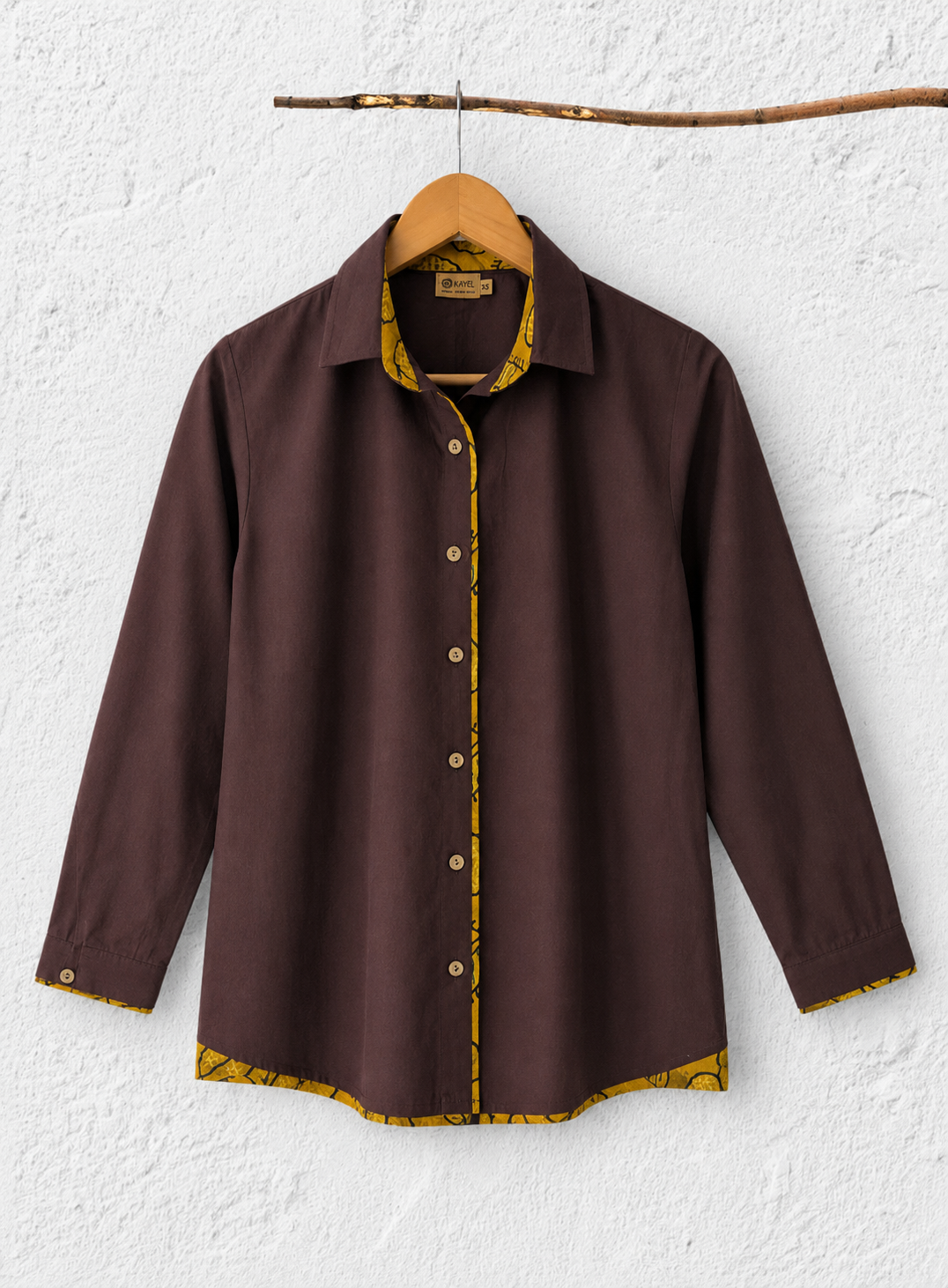 Cotton Shirt with Ajrakh Back Panel & Accents - Brown