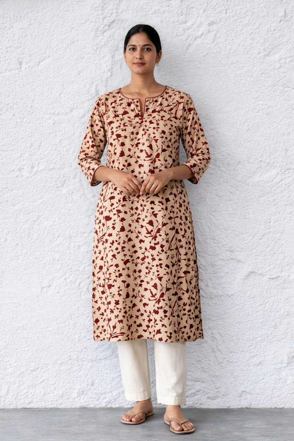 Cotton straight Kurta + Contrast neckline