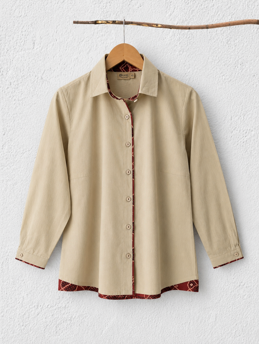 Cotton Shirt with Ajrakh Back Panel & Accents - Beige