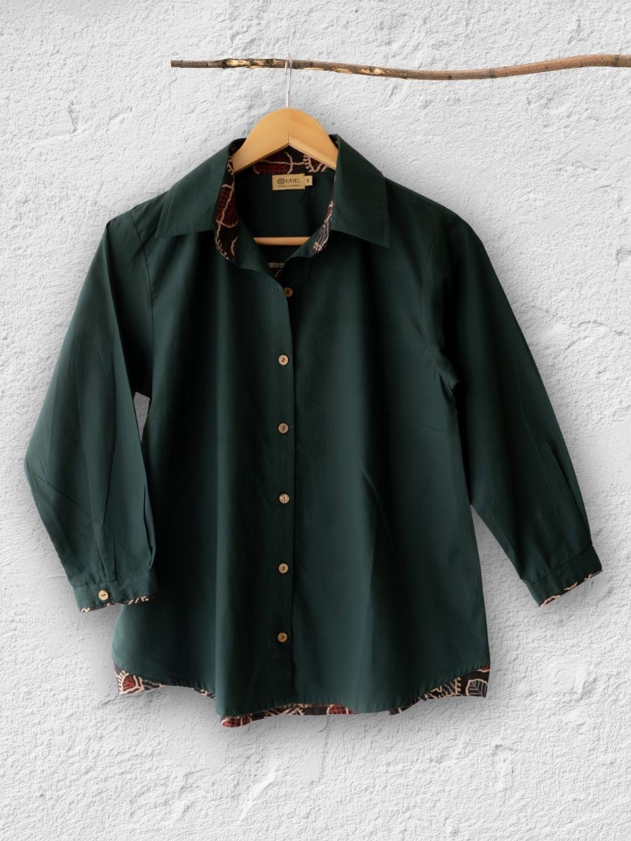 Cotton Shirt with Ajrakh Back Panel & Accents