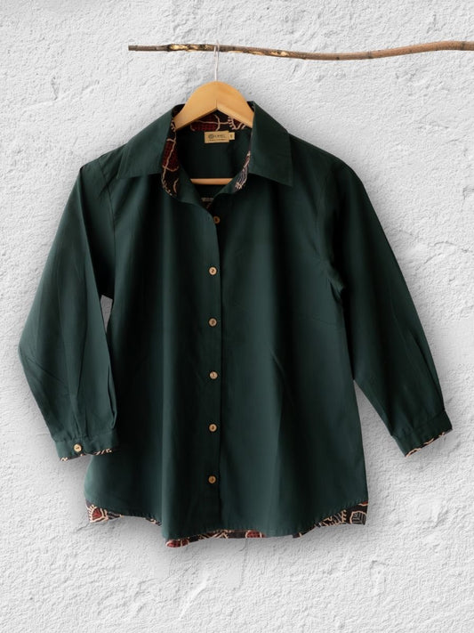 Cotton Shirt with Ajrakh Back Panel & Accents