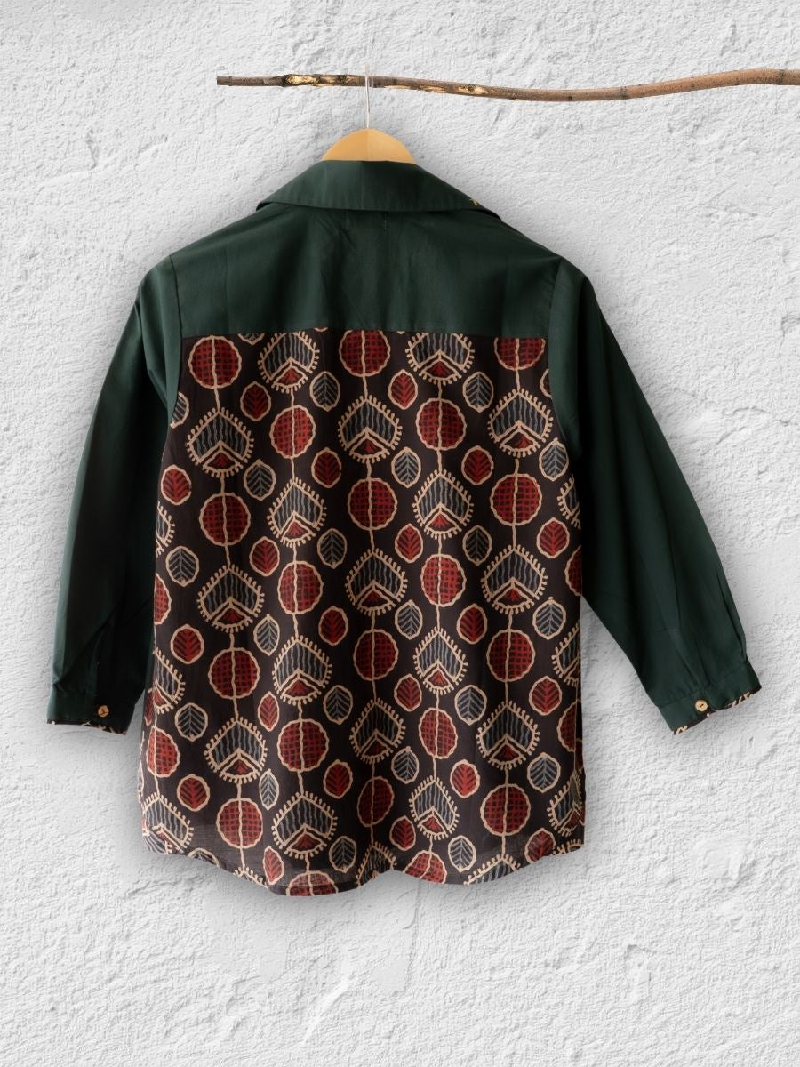 Cotton Shirt with Ajrakh Back Panel & Accents