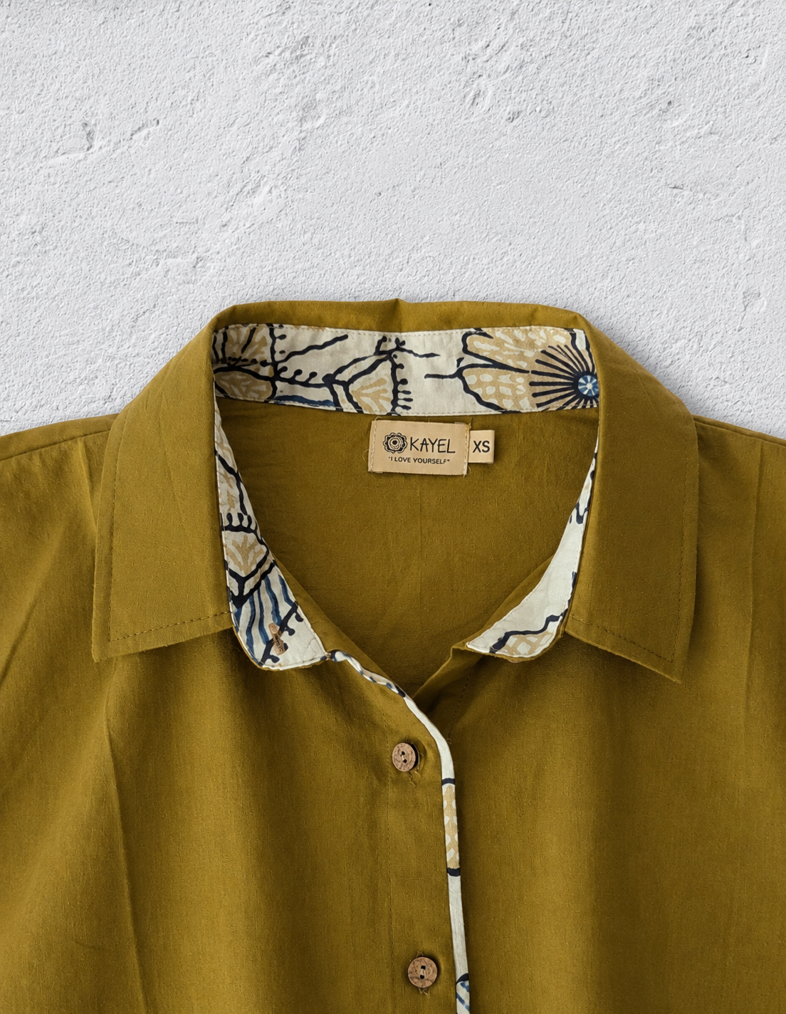 Cotton Shirt with Ajrakh Back Panel & Accents - Ochre (Yellow)