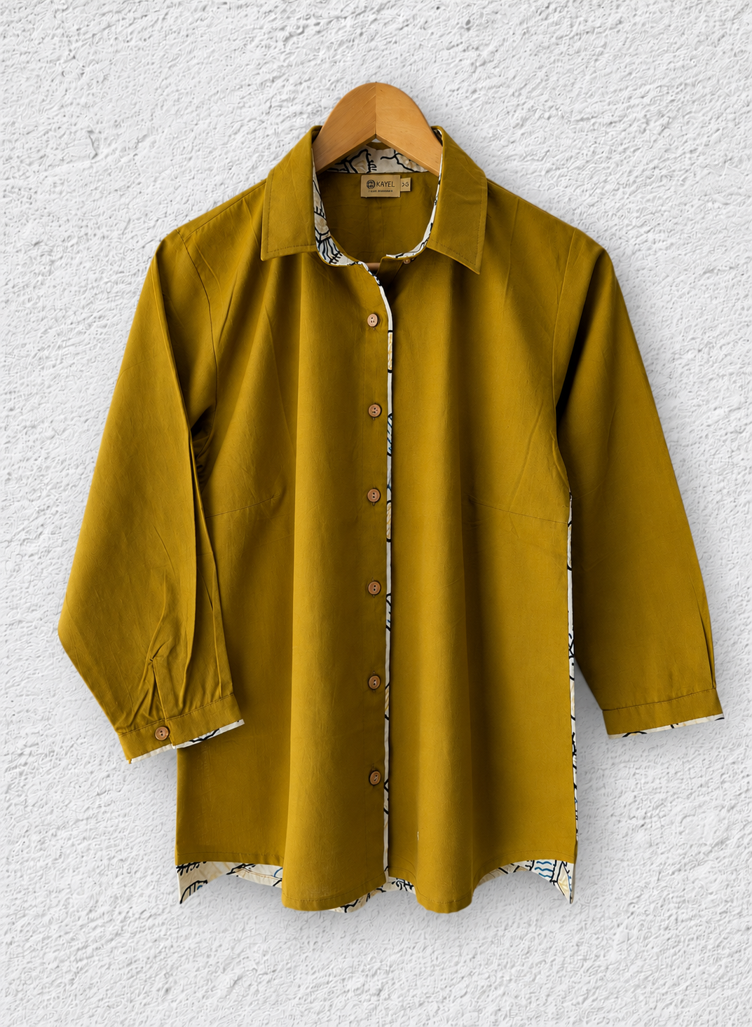 Cotton Shirt with Ajrakh Back Panel & Accents - Ochre (Yellow)