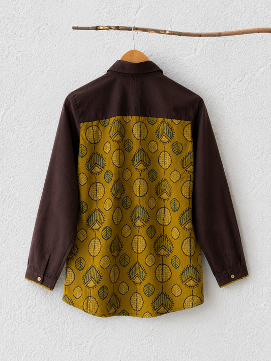 Cotton Shirt with Ajrakh Back Panel & Accents
