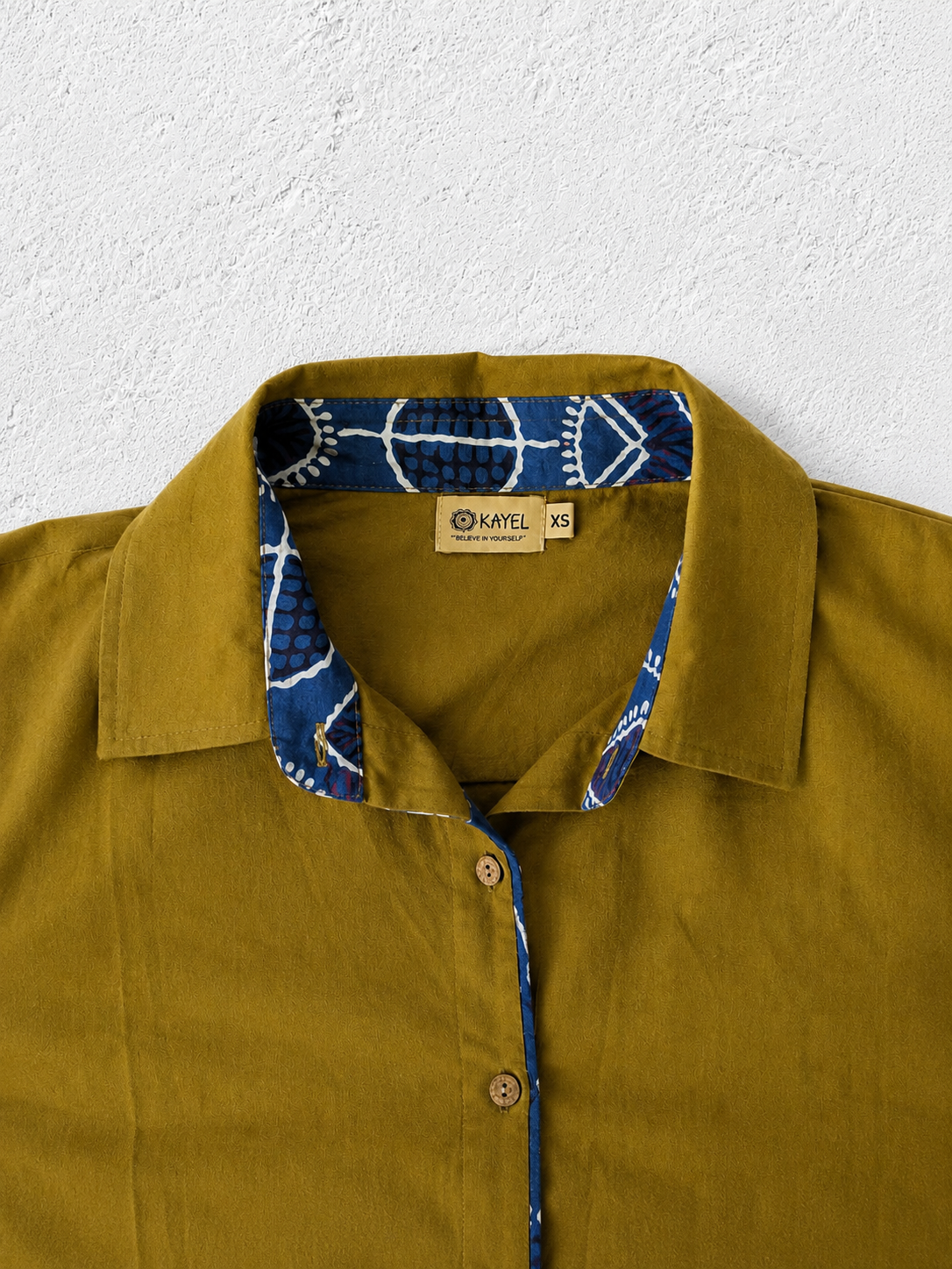 Cotton Shirt with Ajrakh Back Panel & Accents - Ochre (Yellow)