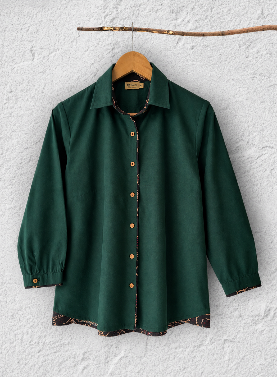 Cotton Shirt with Ajrakh Back Panel & Accents - Bottle Green