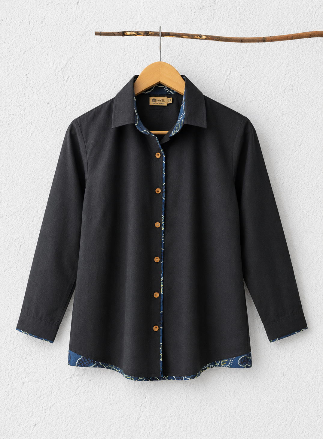 Cotton Shirt with Ajrakh Back Panel & Accents - Black