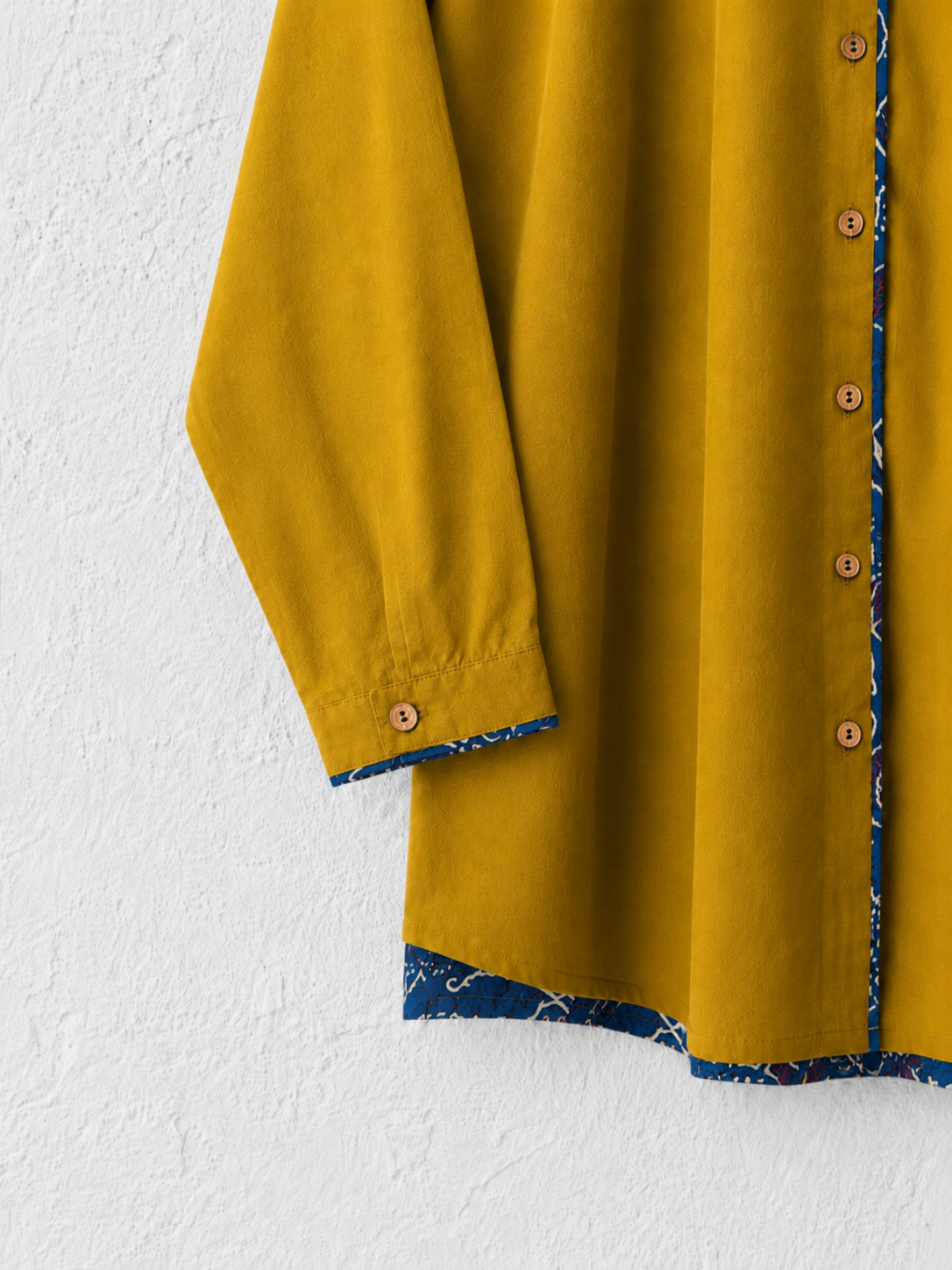 Cotton Shirt with Ajrakh Back Panel & Accents - Ochre (Yellow)
