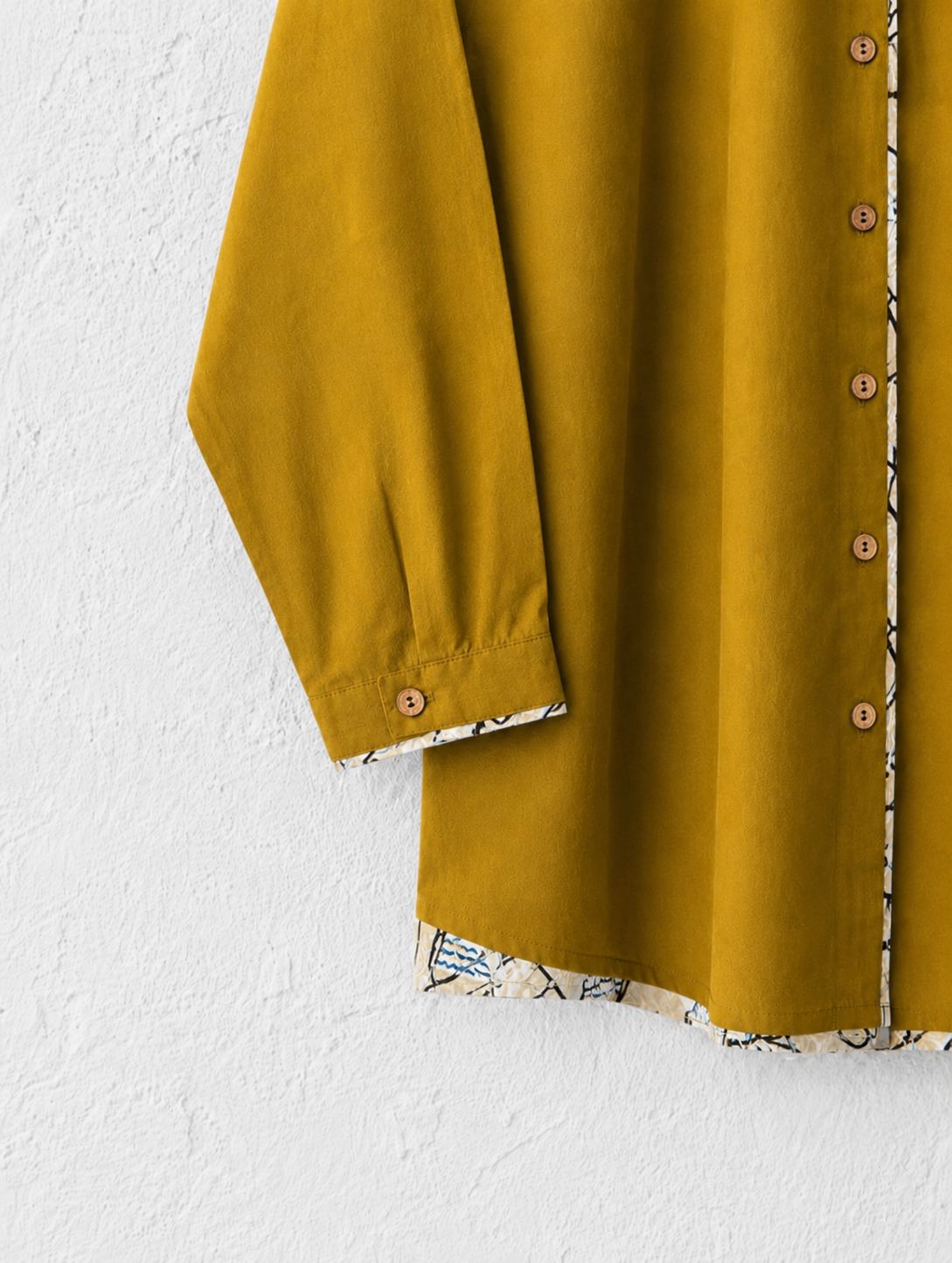 Cotton Shirt with Ajrakh Back Panel & Accents - Ochre (Yellow)