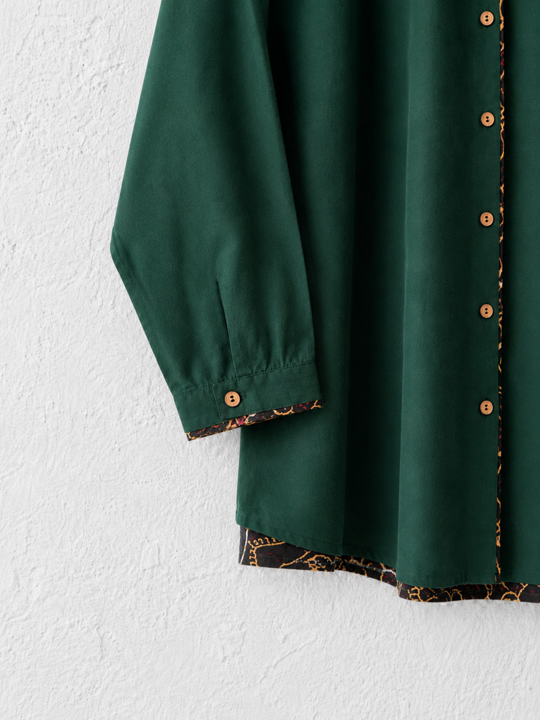 Cotton Shirt with Ajrakh Back Panel & Accents - Bottle Green