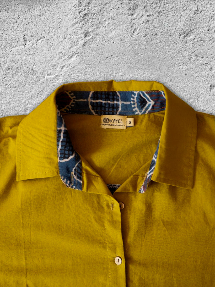 Cotton Shirt with Ajrakh Back Panel & Accents