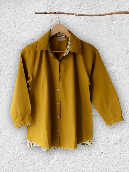 Cotton Shirt with Ajrakh Back Panel & Accents
