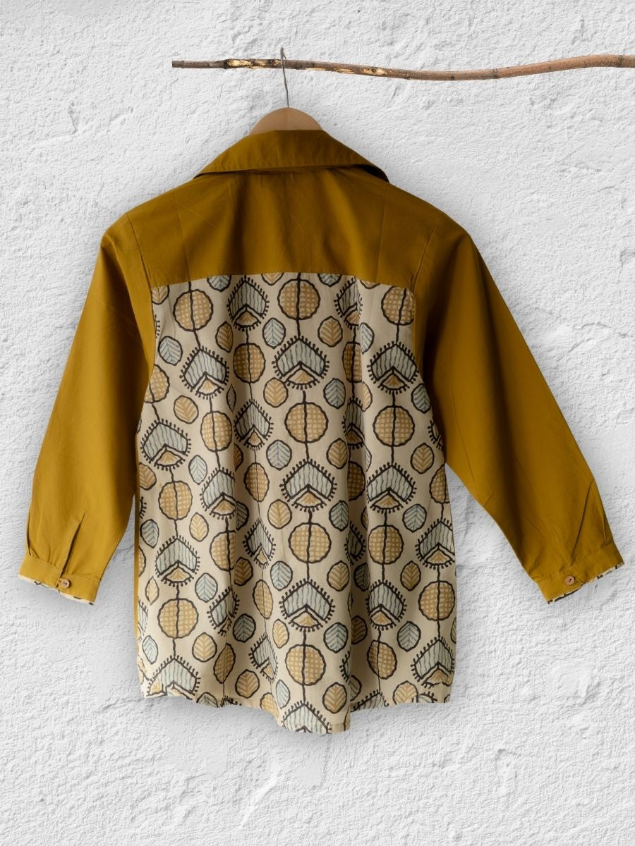 Cotton Shirt with Ajrakh Back Panel & Accents